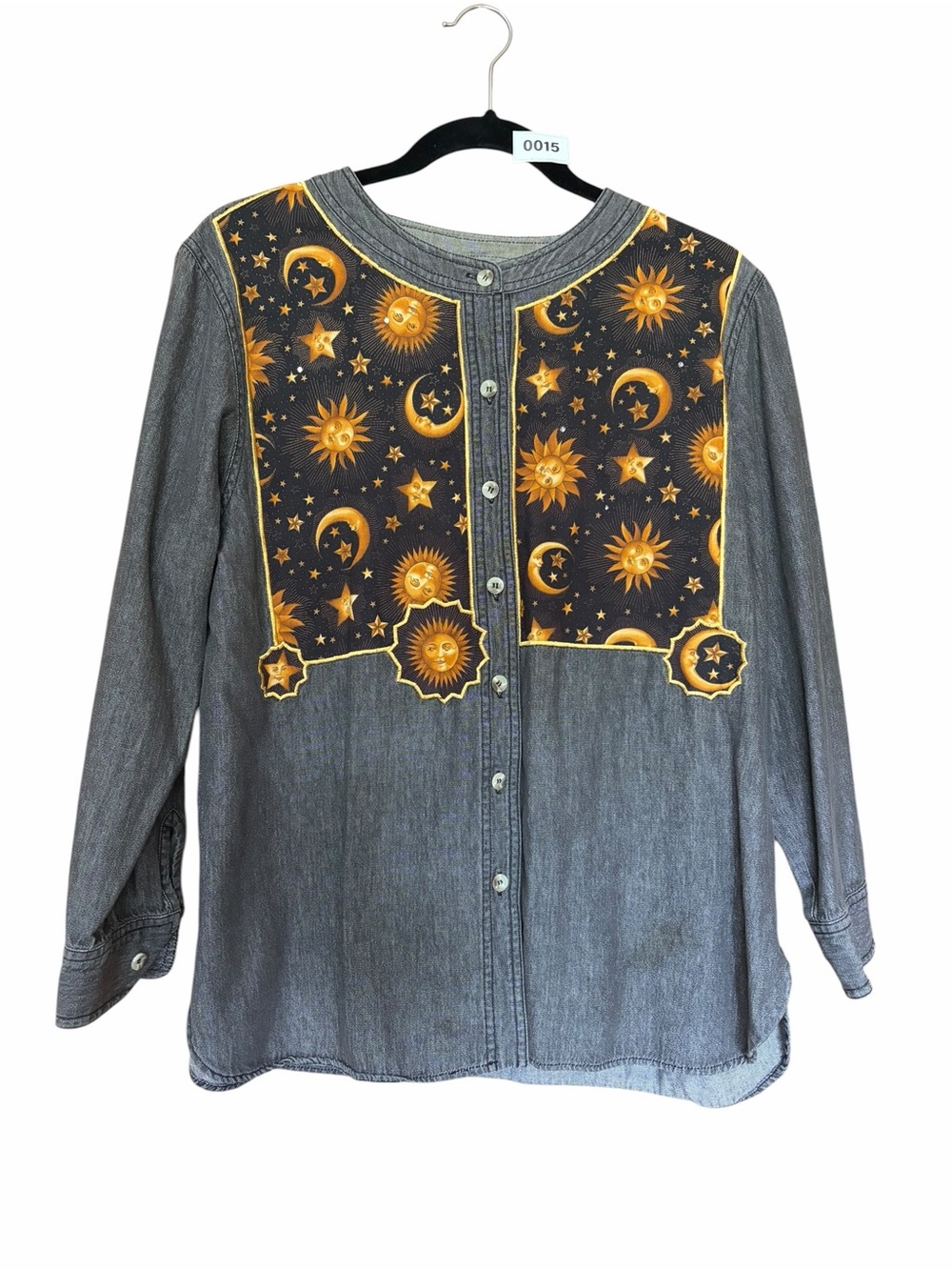 VTG 90’s Quacker Factory Celestial Button-down Top with Gold Sun & Moon Yoke